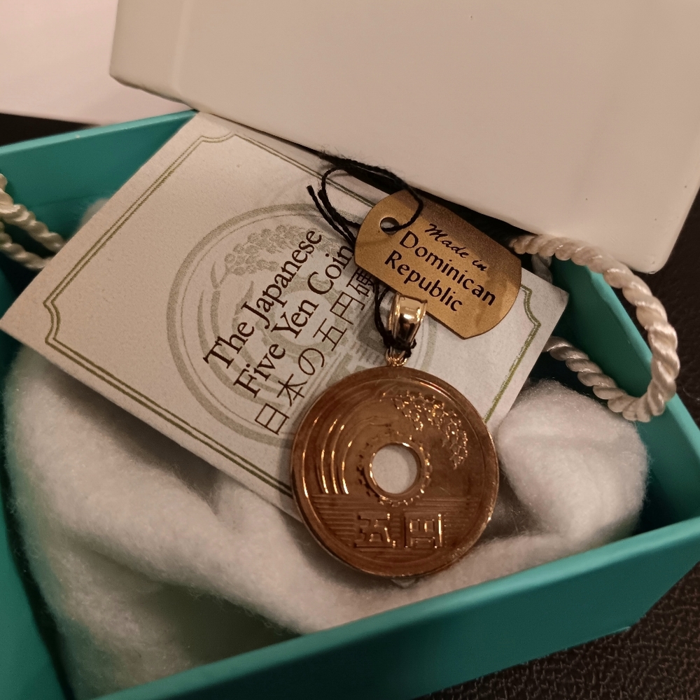 14k Gold Necklace Pendant W/ Bronze Japanese 5 Yen Coin JACMEL QVC